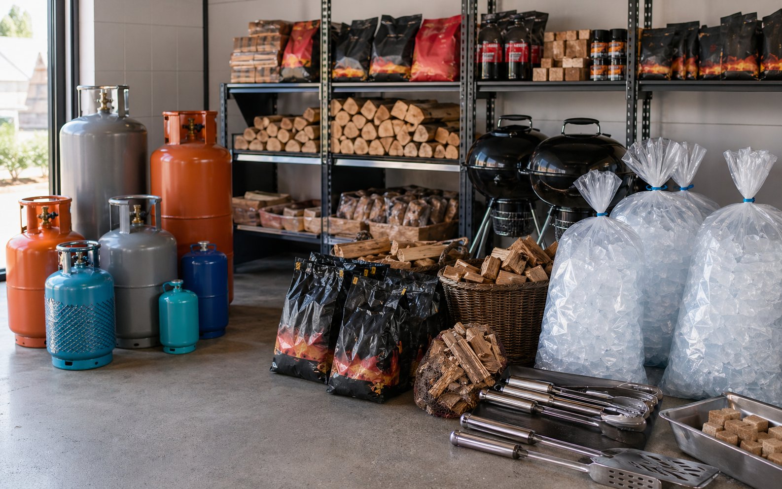 Gas cylinders, purified ice, braai wood and supplies